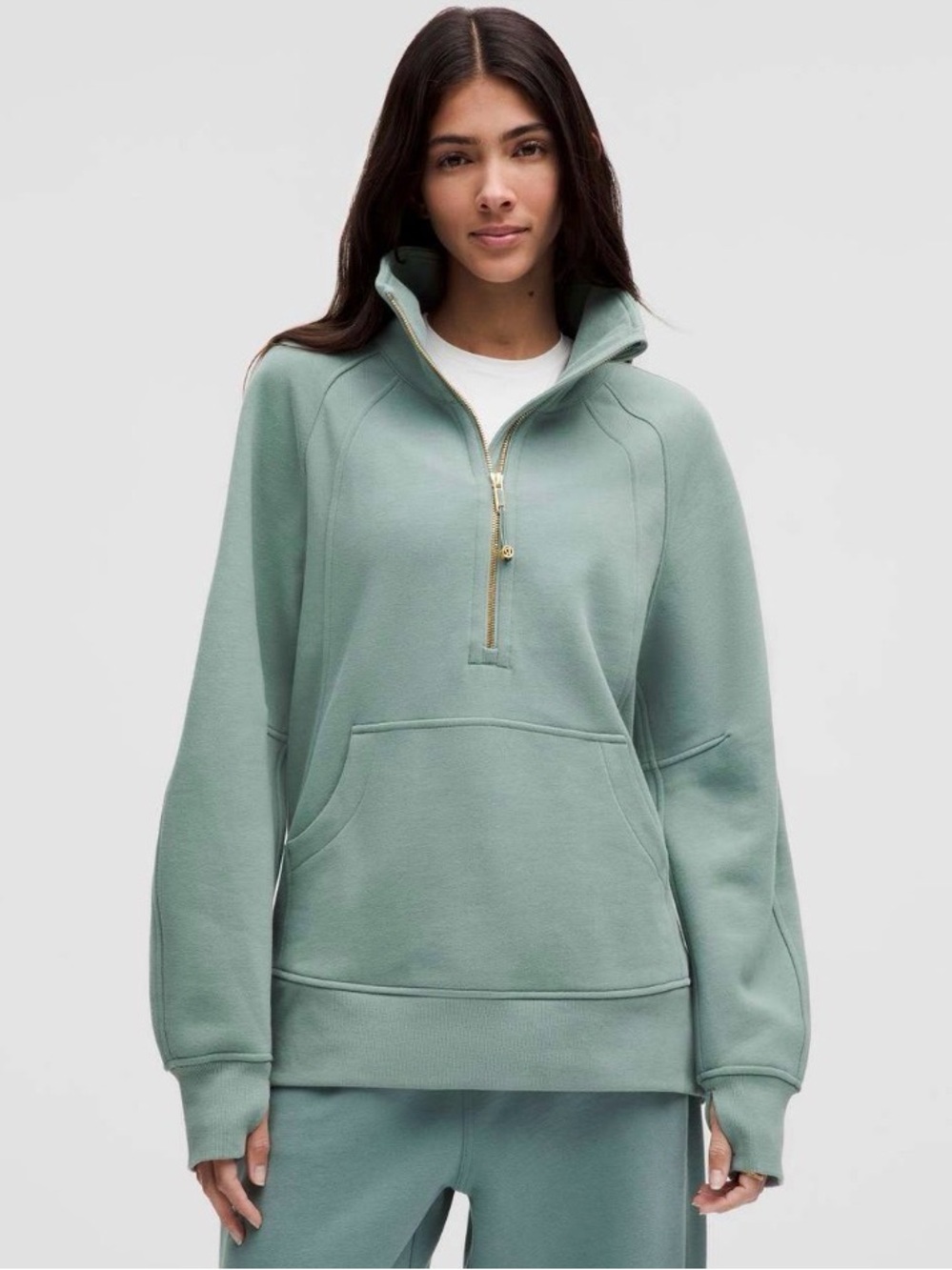 Lululemon Scuba Oversized Funnel Neck Half Zip Long Crater Blue Gold XS/S